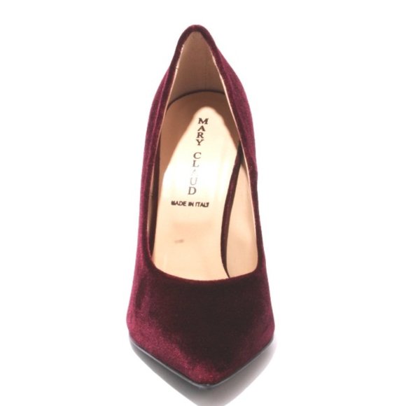 ITALIAN Burgundy Velour Leather Pointy Heel Pumps - Picture 7 of 8